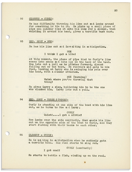 Moe Howard's Personally Owned Script for the 1945 Three Stooges Film ''Booby Dupes''